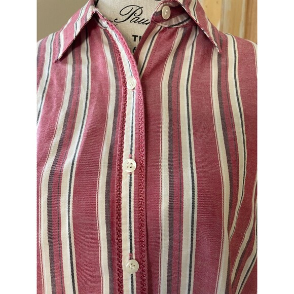 Karen Scott Sport Women's Button Up Shirt M Long Sleeves with Multicolor Stripes - Picture 3 of 7